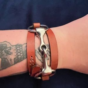 EUC Genuine Cognac-color Leather with silver horsebit double-wrap bracelet. 🔥❤️
